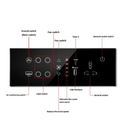 Enchufe con interruptor inteligente de vidrio y ABS minimalista Nexora