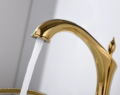 Set de grifo mezclador de lavabo y ducha de mano 2 en 1 Marvistelle Art Déco en oro pulido