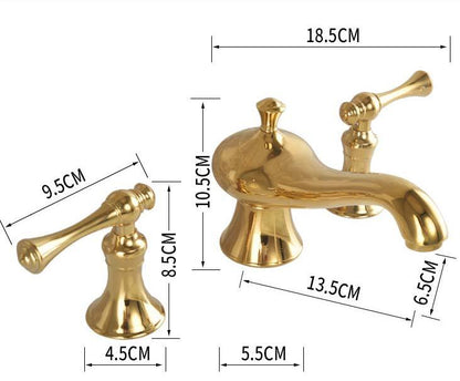 Grifo mezclador de lavabo extendido Golveran Art Déco en oro pulido