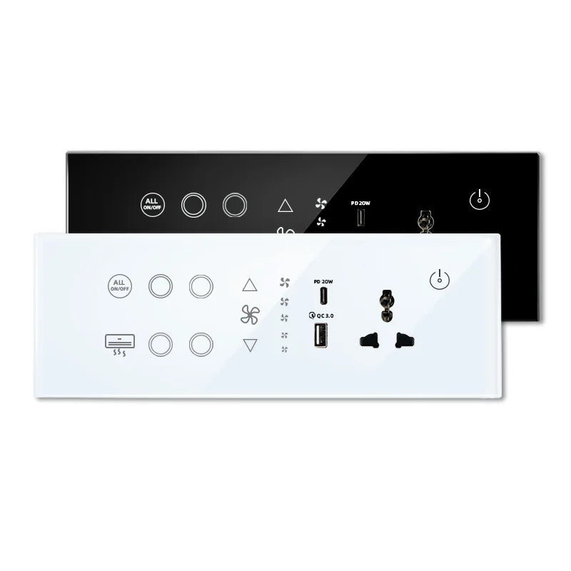Enchufe con interruptor inteligente de vidrio y ABS minimalista Nexora