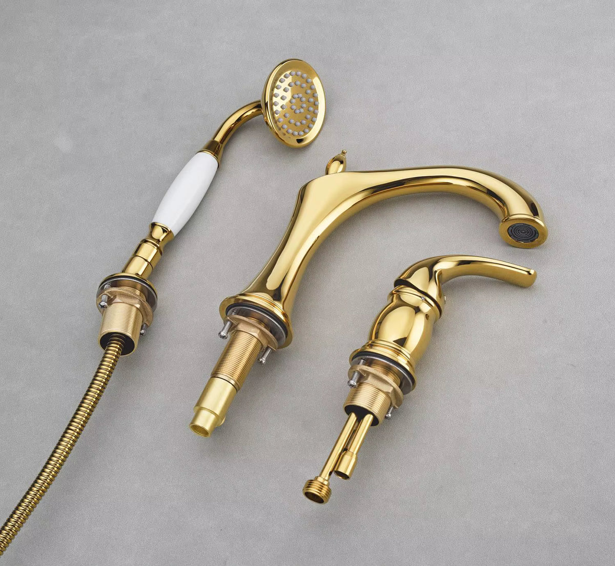 Set de grifo mezclador de lavabo y ducha de mano 2 en 1 Marvistelle Art Déco en oro pulido