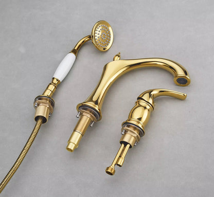 Set de grifo mezclador de lavabo y ducha de mano 2 en 1 Marvistelle Art Déco en oro pulido
