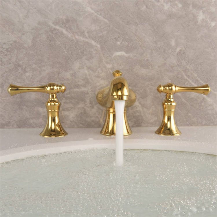 Grifo mezclador de lavabo extendido Golveran Art Déco en oro pulido