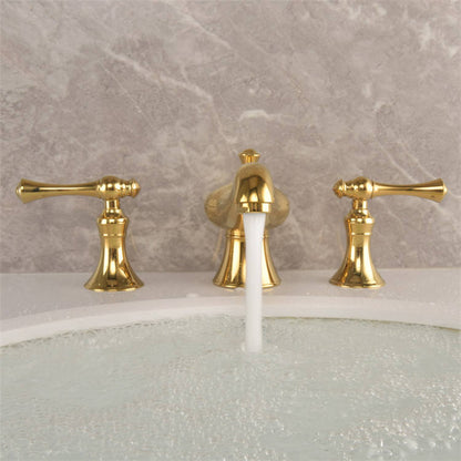 Grifo mezclador de lavabo extendido Golveran Art Déco en oro pulido