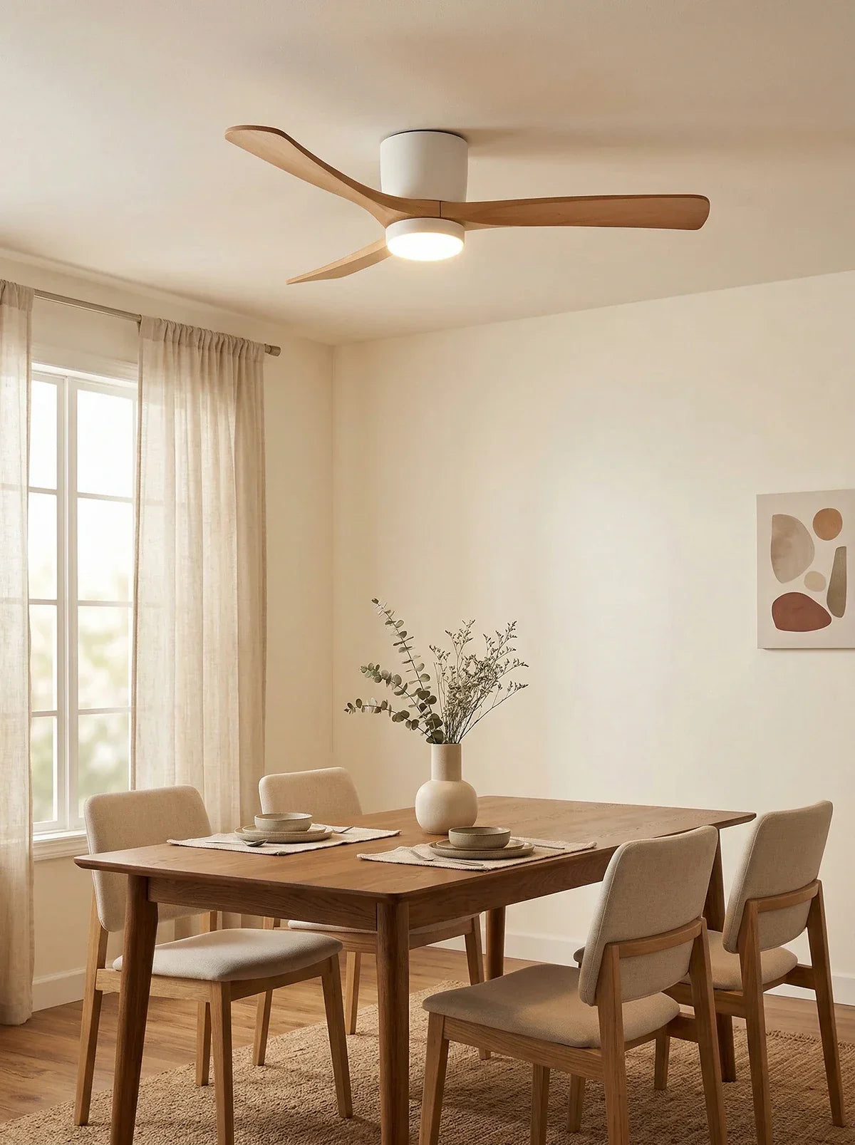 Ventilador de techo moderno con luz y hélice de madera