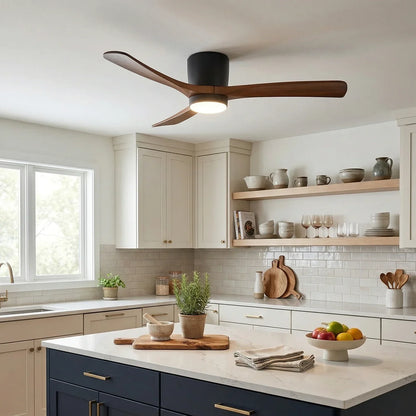 Ventilador de techo moderno con luz y hélice de madera