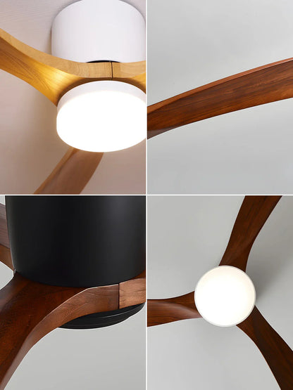 Ventilador de techo moderno con luz y hélice de madera