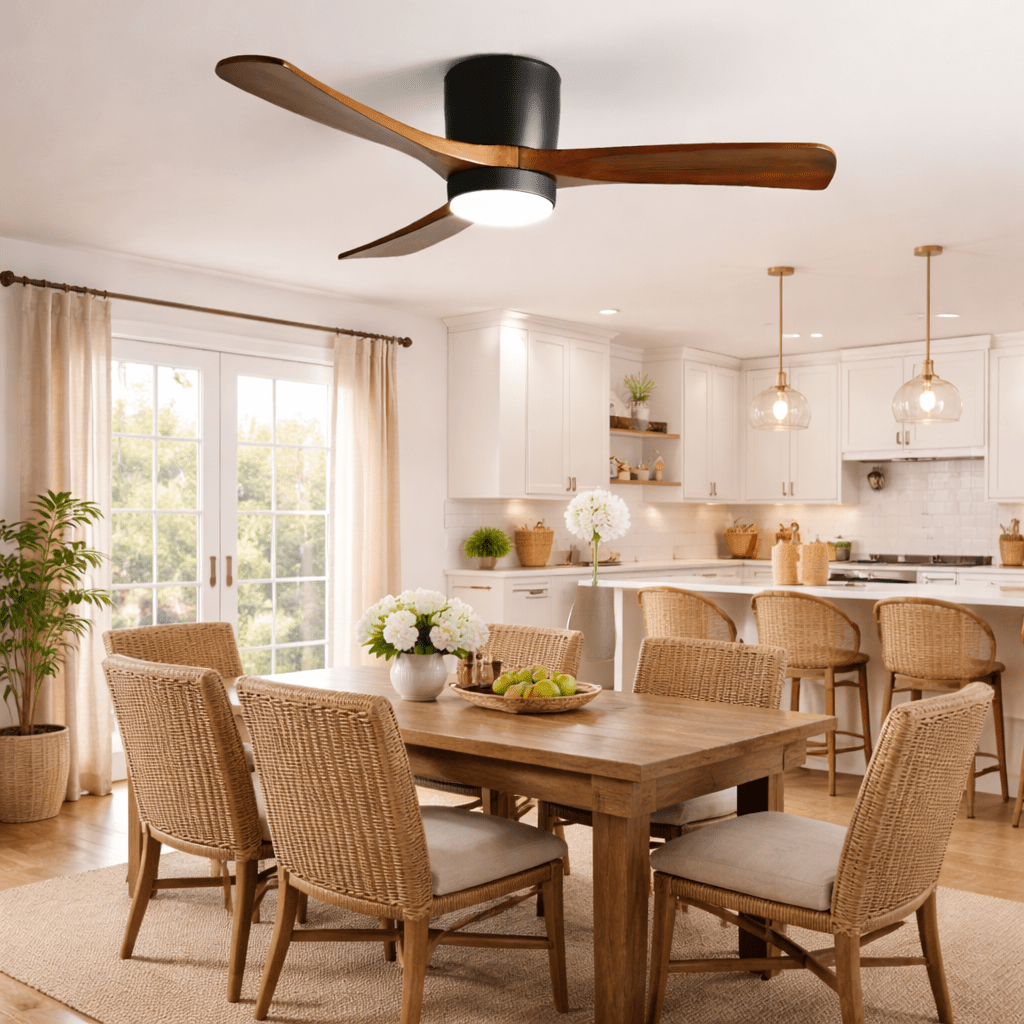 Ventilador de techo moderno de madera con luz LED