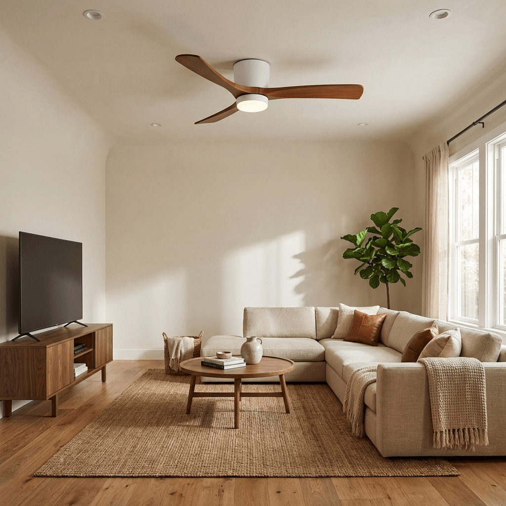Ventilador de techo moderno de madera con luz LED