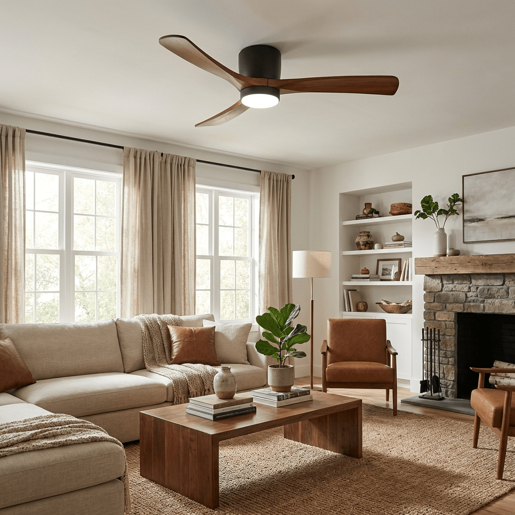 Ventilador de techo moderno de madera con luz LED