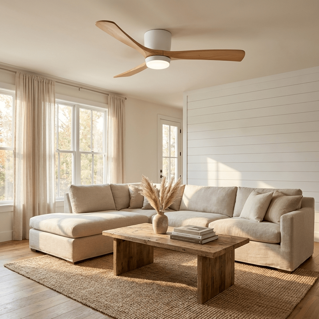 Ventilador de techo moderno de madera con luz LED