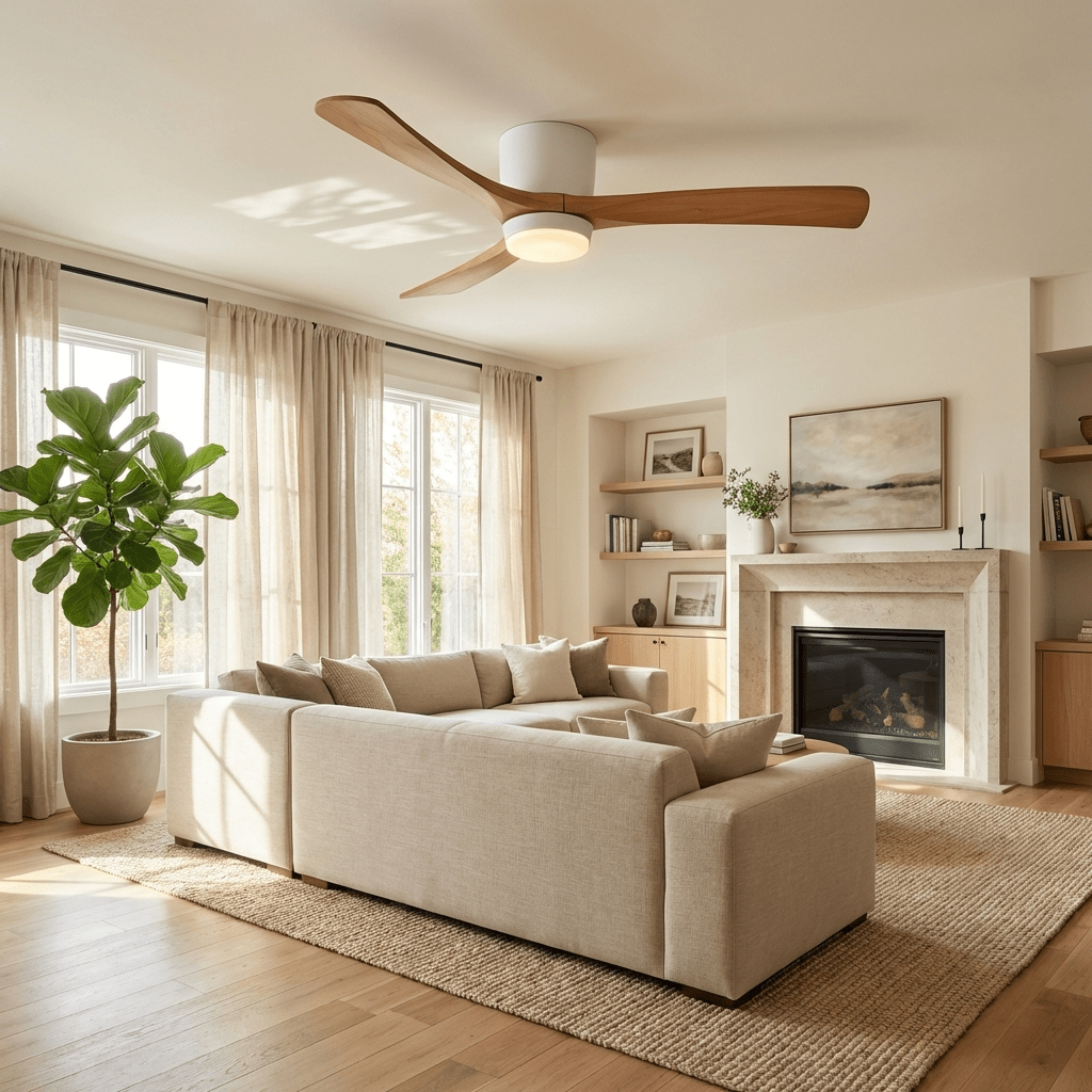 Ventilador de techo moderno de madera con luz LED