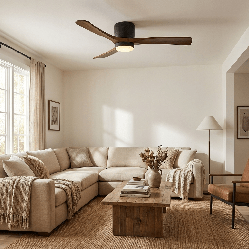 Ventilador de techo moderno de madera con luz LED