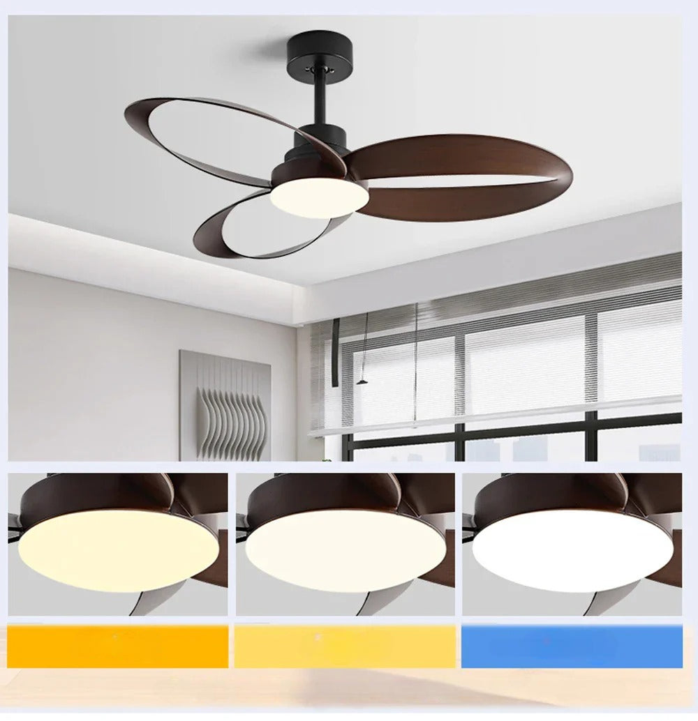 Ventilador de techo moderno con aspas de madera LED