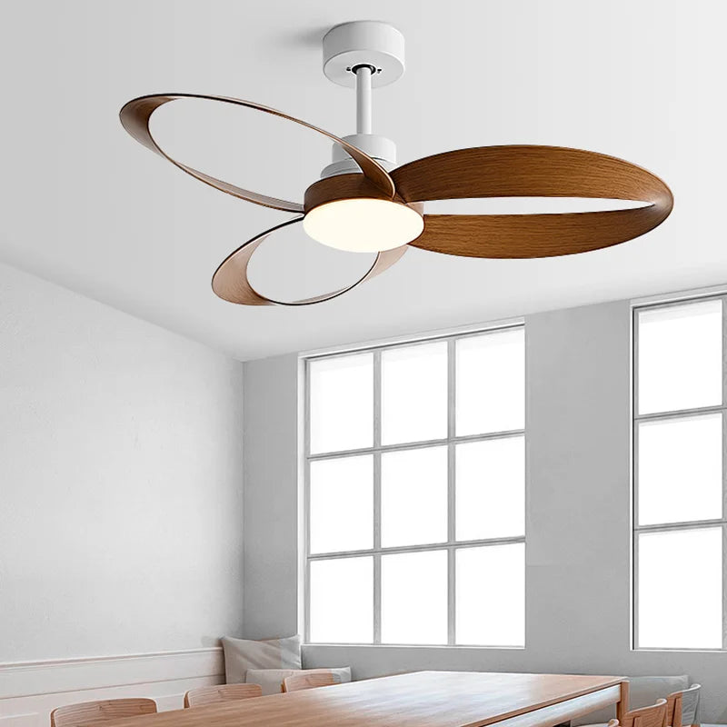Ventilador de techo moderno con aspas de madera LED