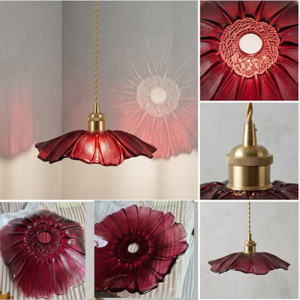 Lámpara colgante de vidrio con flores retro