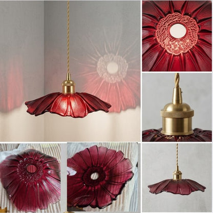 Lámpara colgante de vidrio con flores retro