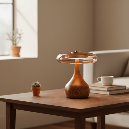 Lámpara de mesa de nogal Quilven Mid-Century