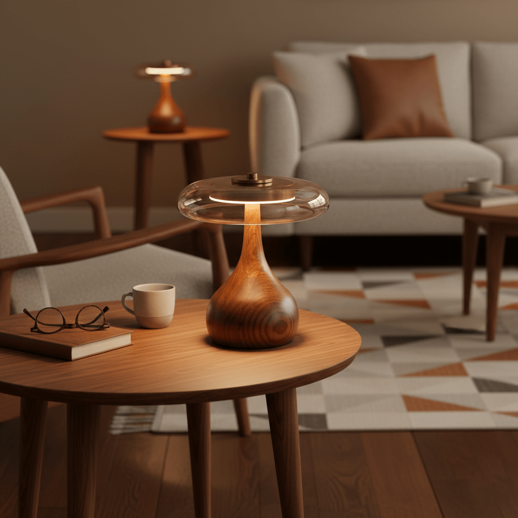 Lámpara de mesa de nogal Quilven Mid-Century
