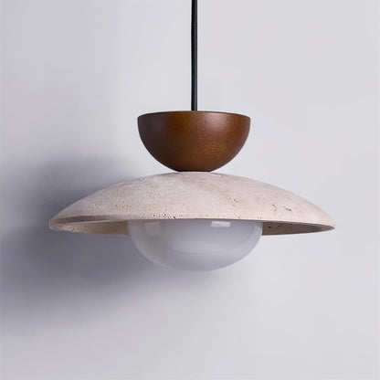 Lámpara colgante moderna de vidrio y travertino