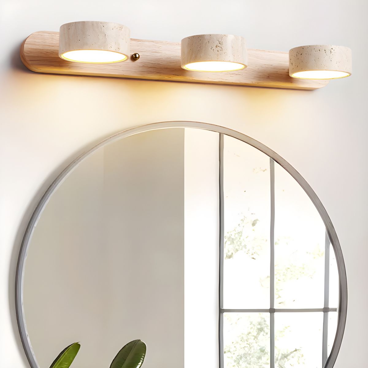 Lámpara de pared de madera y travertino