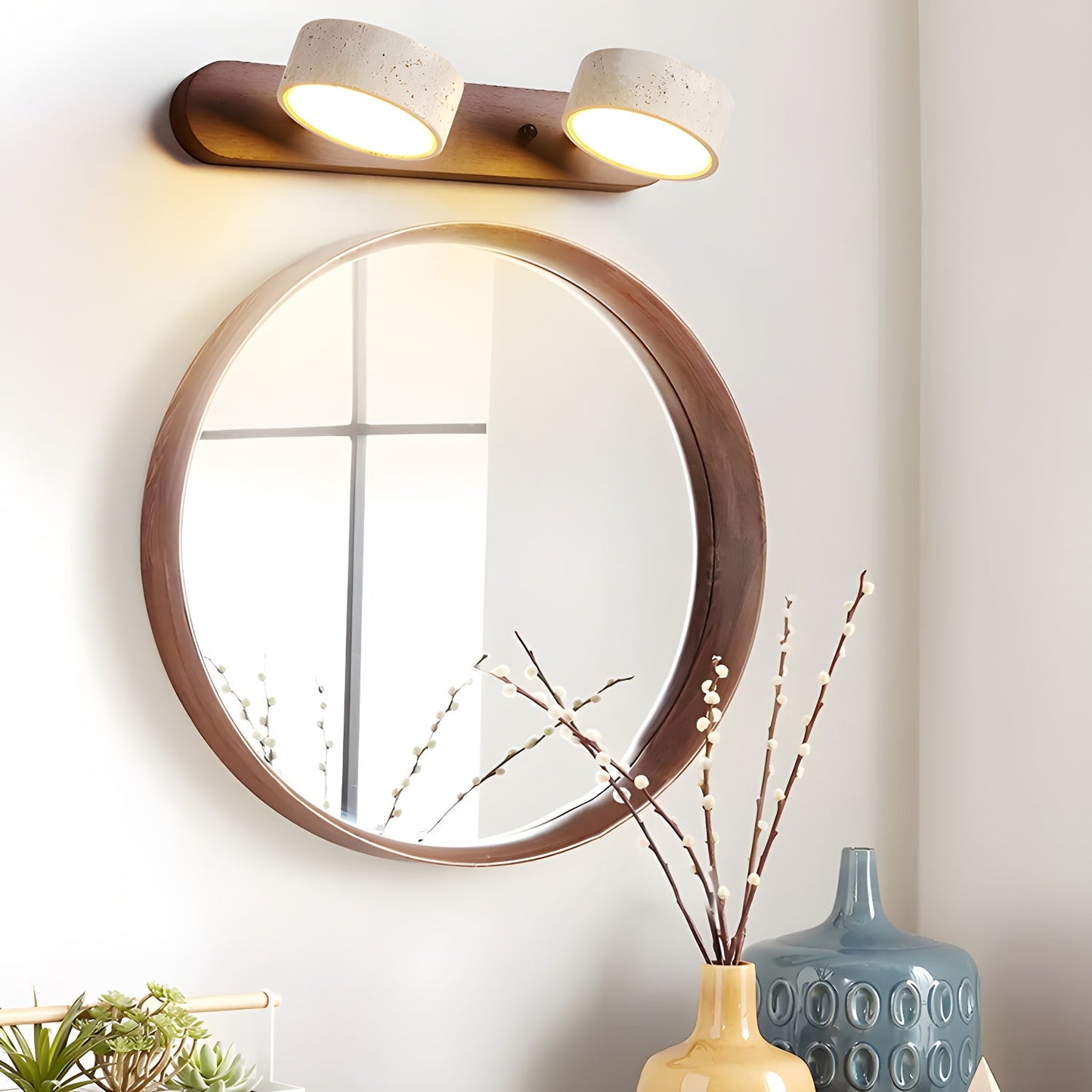 Lámpara de pared de madera y travertino