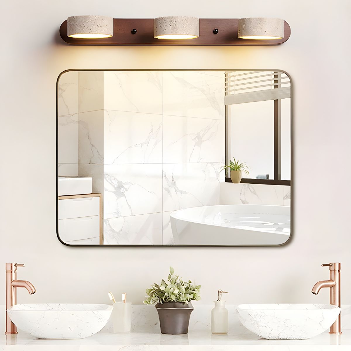 Lámpara de pared de madera y travertino