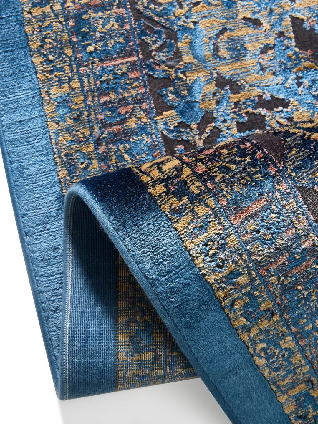 Alfombra vintage azul para sala de estar