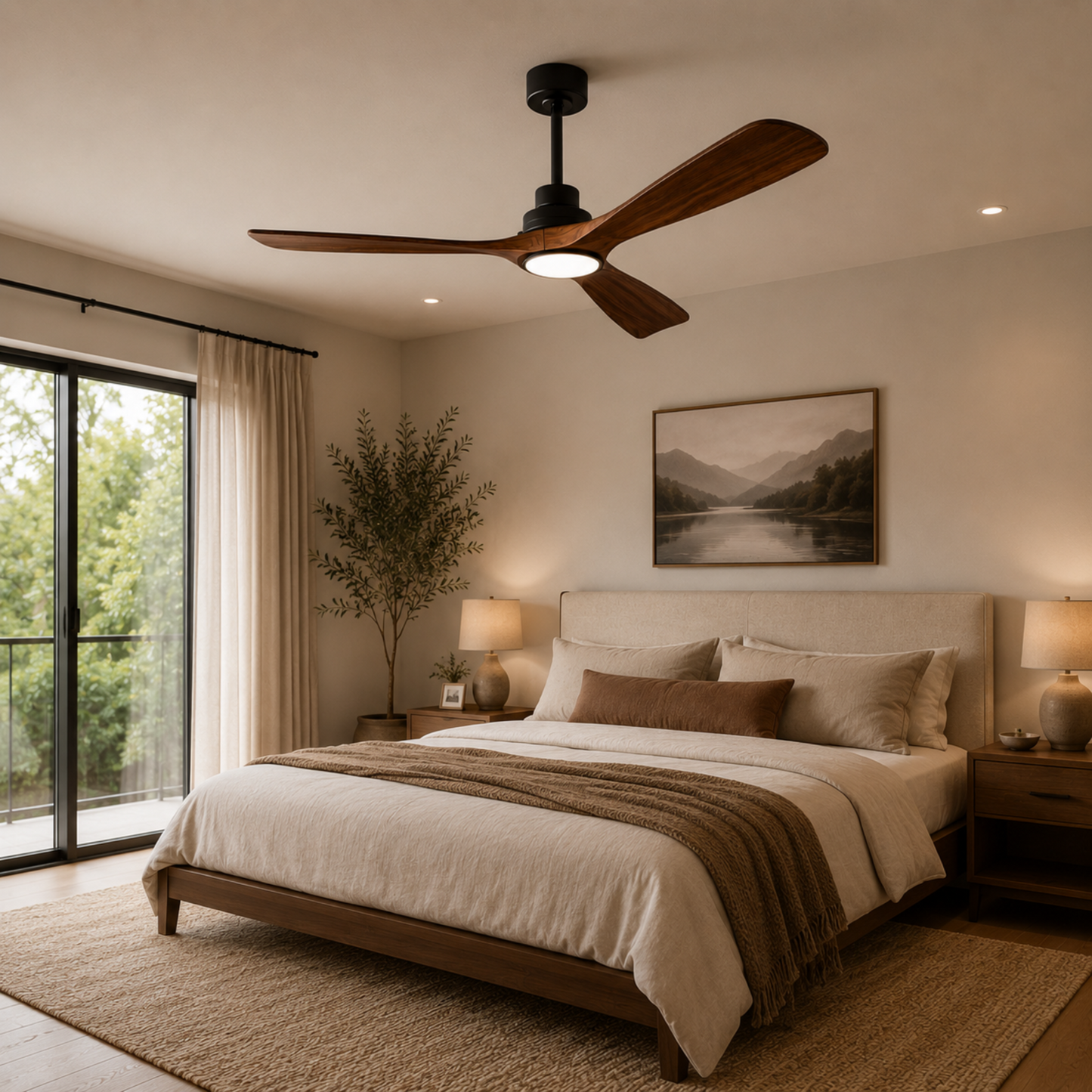 Luz de ventilador de techo con aspas de madera modernas