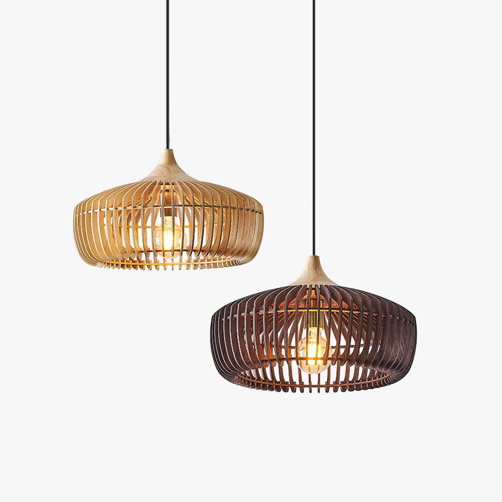 Lámpara colgante de madera estriada con forma de cúpula