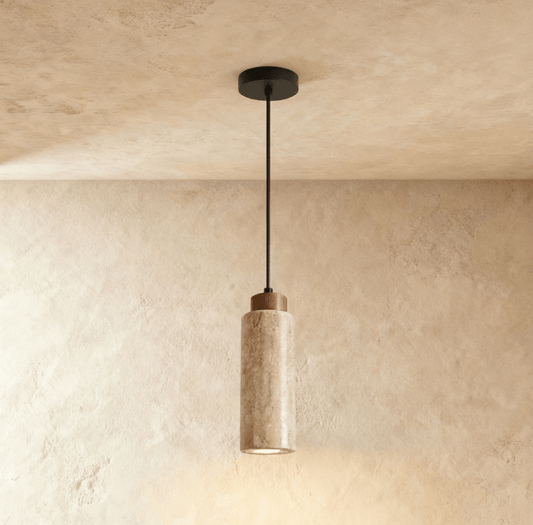Lámpara colgante delgada de madera y travertino