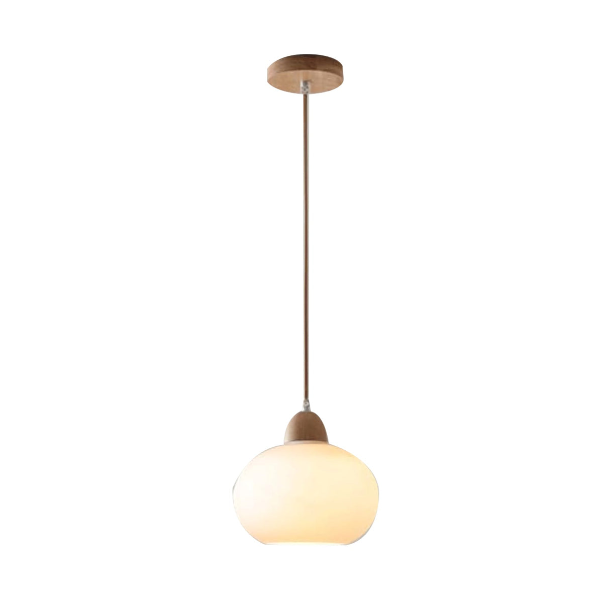 Lámpara colgante de vidrio opalino y madera
