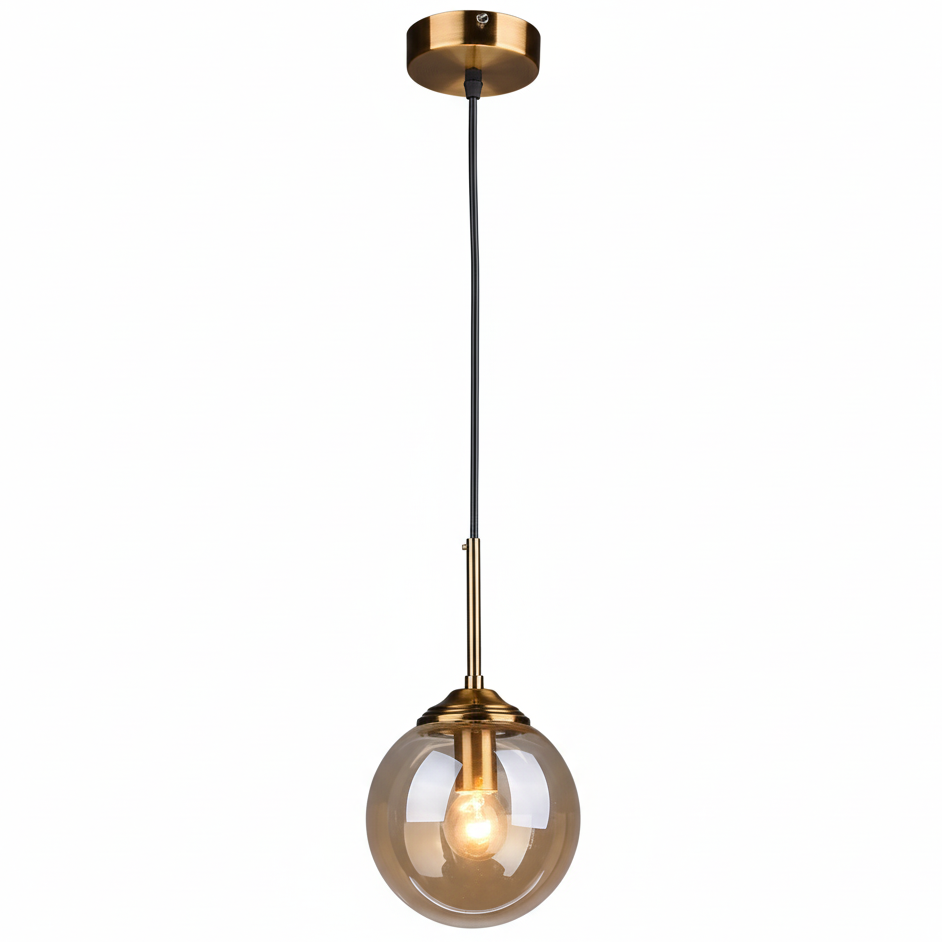 Lámpara colgante Orbelle Art Déco de latón con globo de cristal