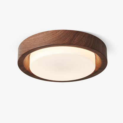 Lámpara de techo redonda de madera y vidrio