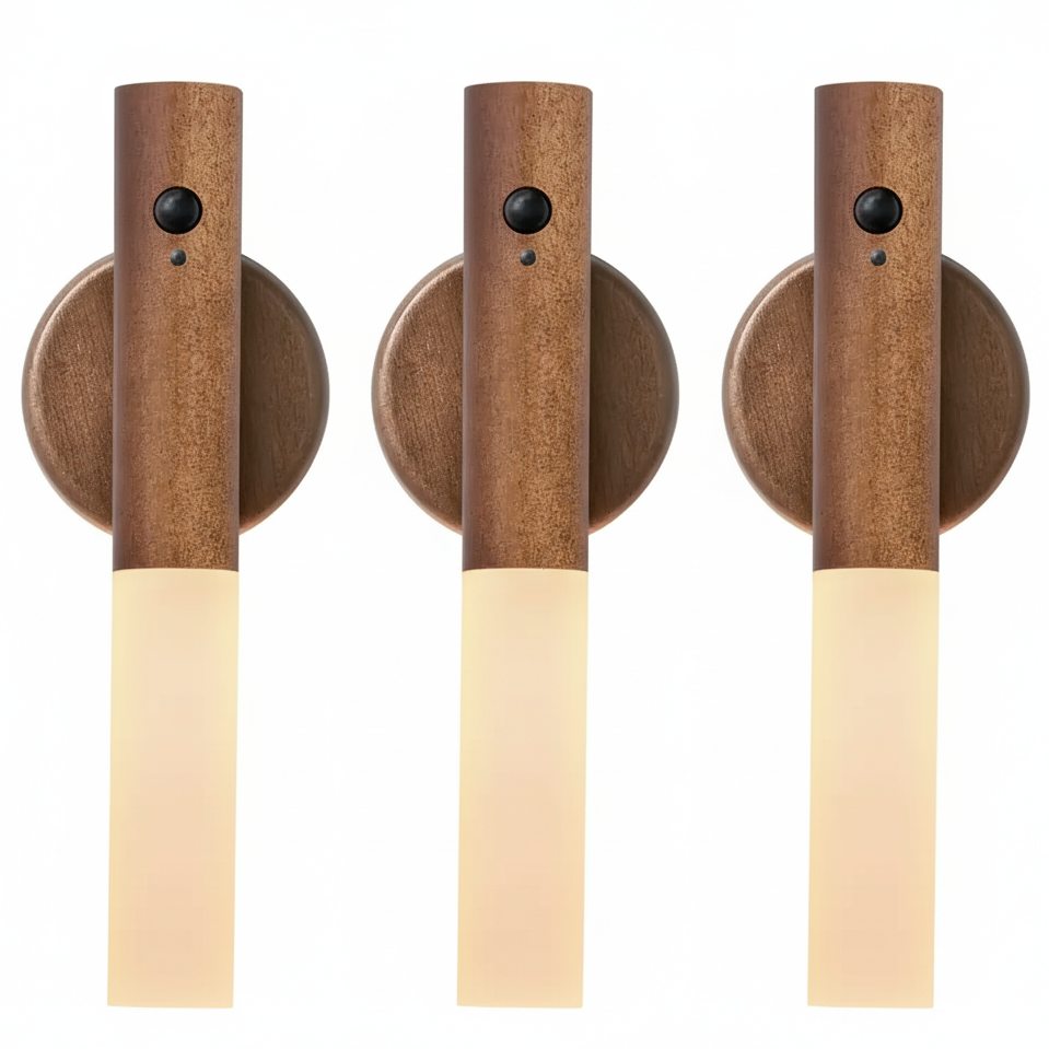 Lámpara de pared minimalista de madera Oakmira con sensor de movimiento