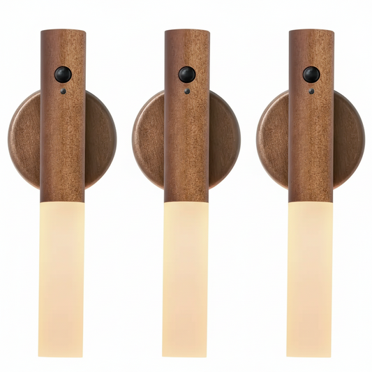 Lámpara de pared minimalista de madera Oakmira con sensor de movimiento