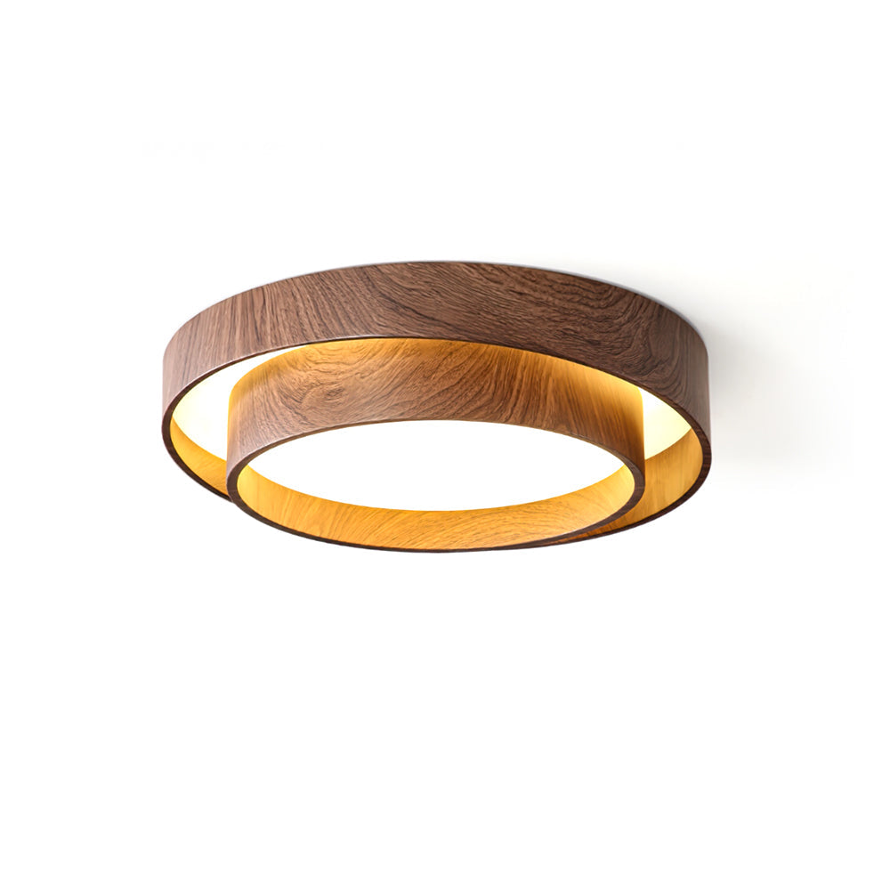 Lámpara de techo de espiral y anillo de nogal