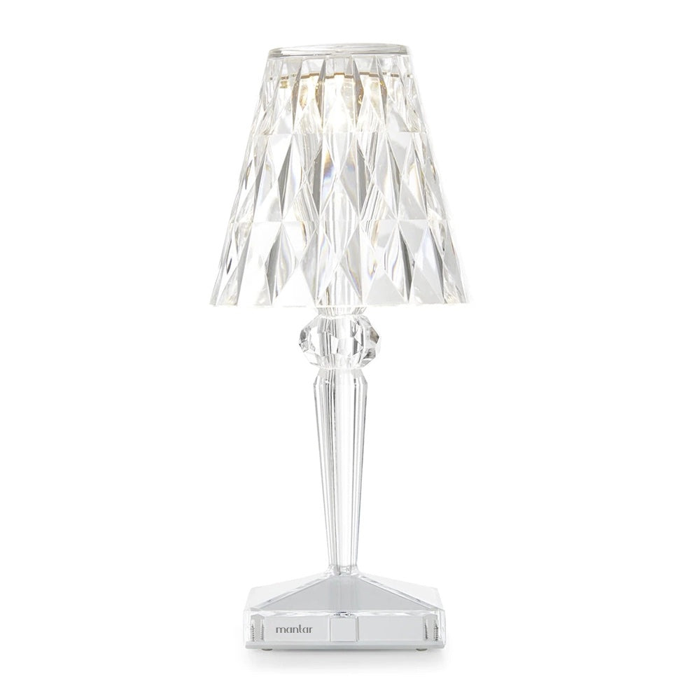 Lámpara de mesa Prismara de cristal facetado sin cable