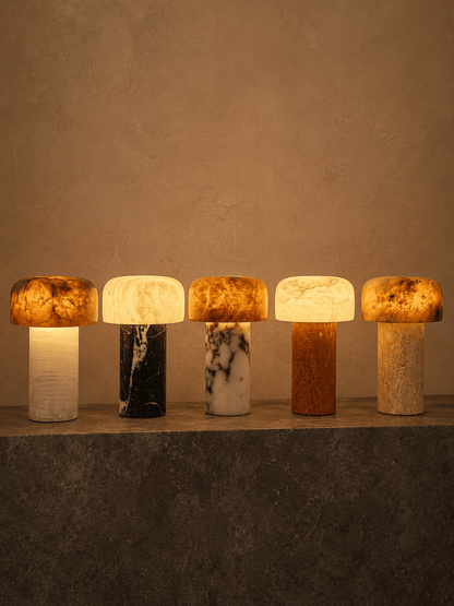 Lámpara de mesa wabi-sabi de travertino Brenvale