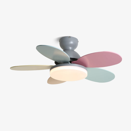 Ventilador de techo de madera con aspas en forma de flor