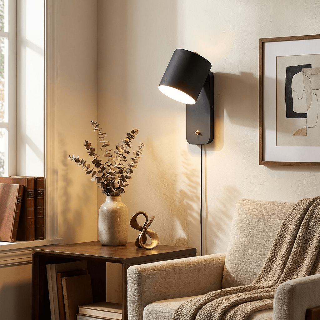 Aplique de pared cilíndrico giratorio con enchufe