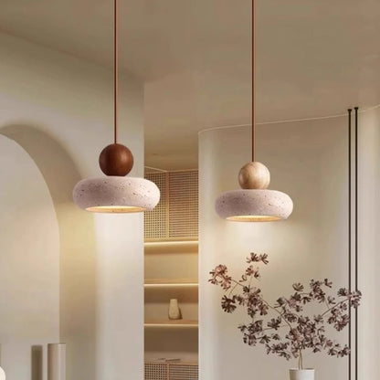 Lámpara colgante de travertino Velora de estilo japandi