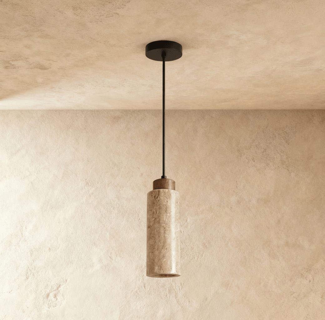 Lámpara colgante delgada de madera y travertino