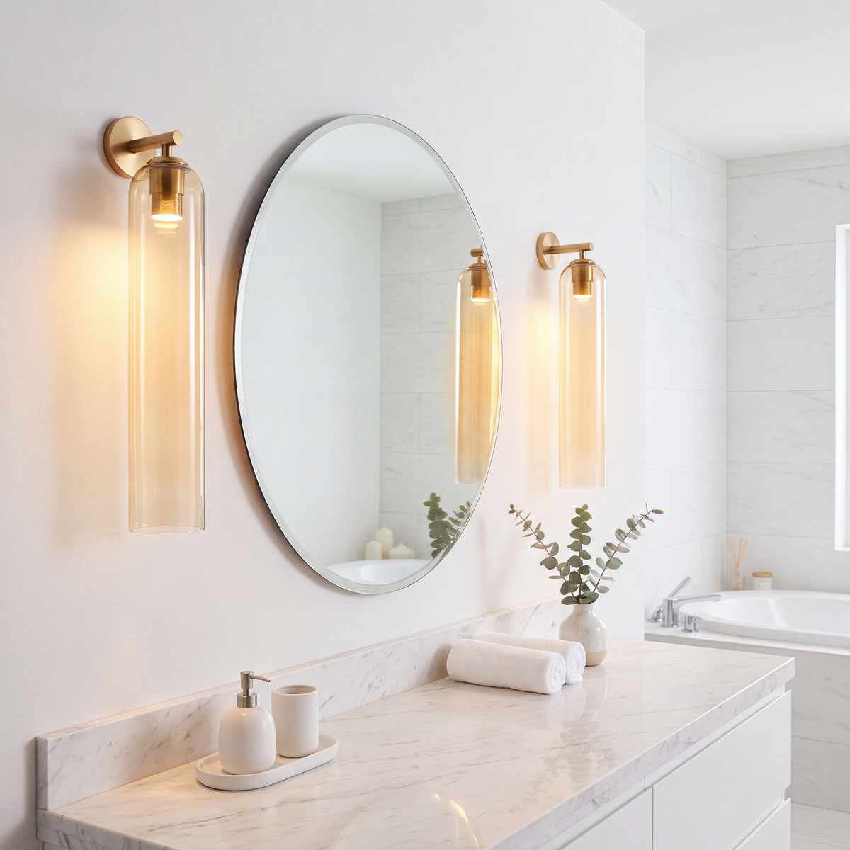 Aplique de pared con cilindro de vidrio alto