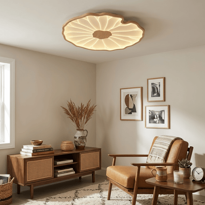 Lámpara de techo Waterlily con acabado de veta de madera