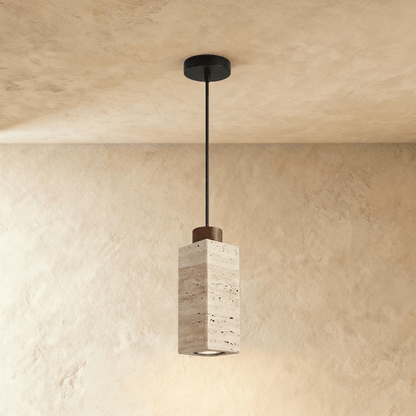 Lámpara colgante delgada de madera y travertino