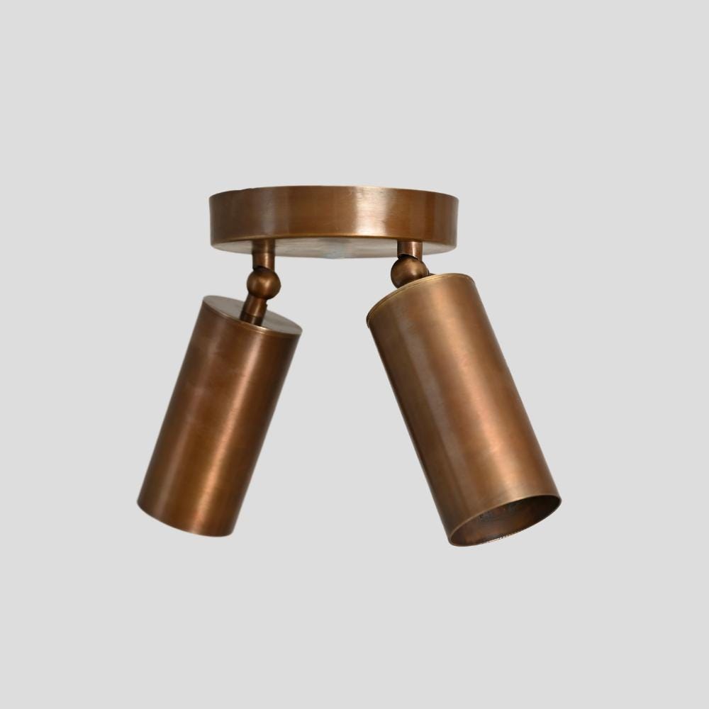 Lámpara de techo Duvessa de latón de estilo mid-century con dos focos