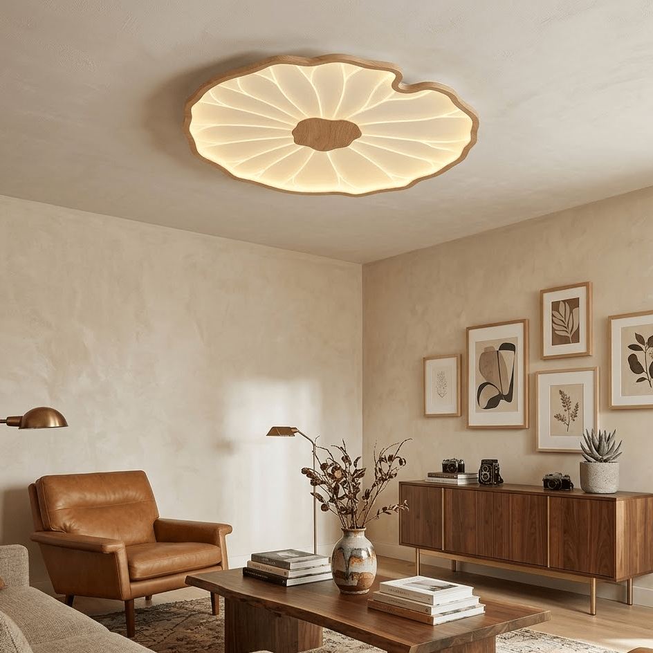 Lámpara de techo Waterlily con acabado de veta de madera