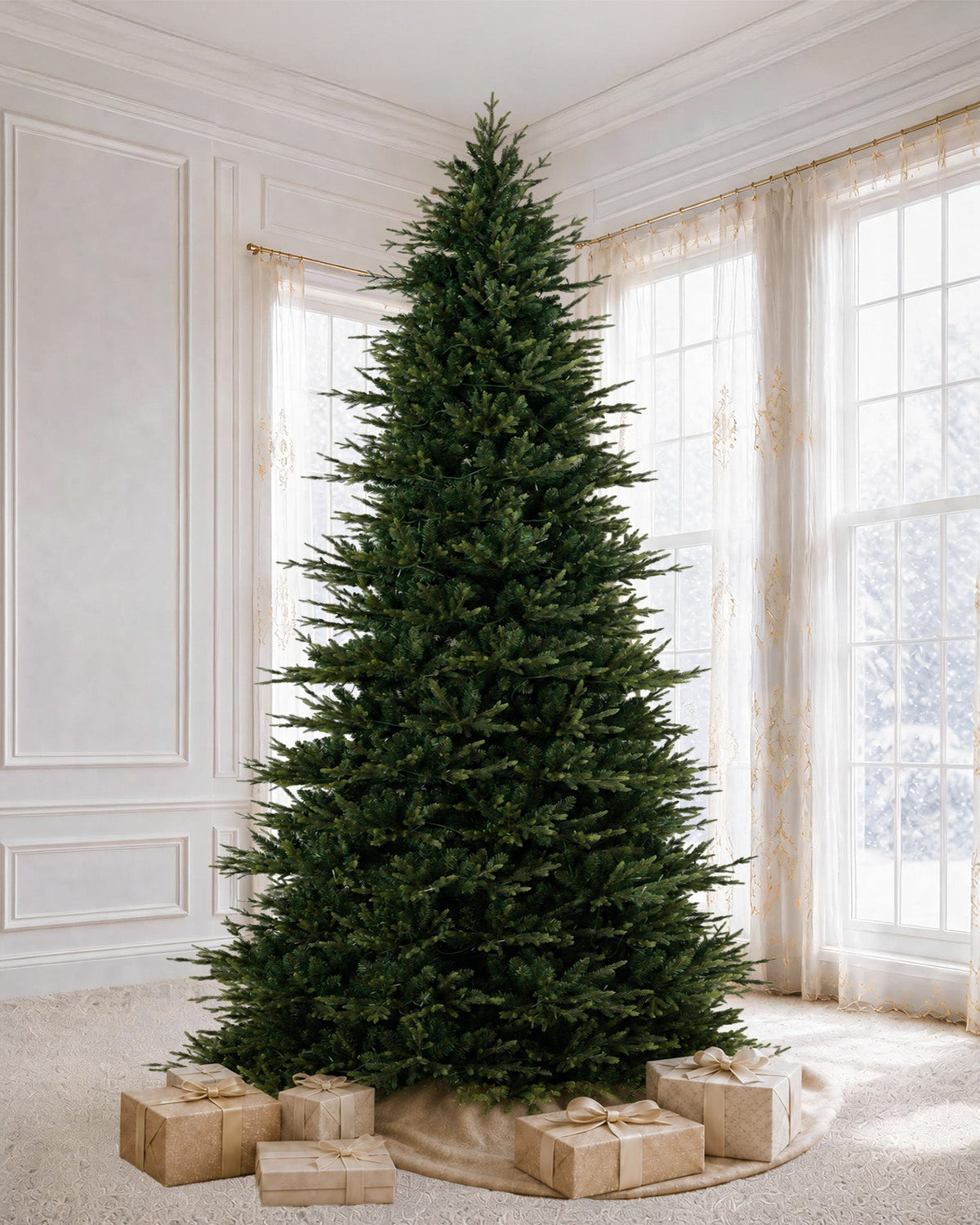 Árbol de Navidad Skovra Classic de PE/PVC de 12 pies con iluminación incorporada