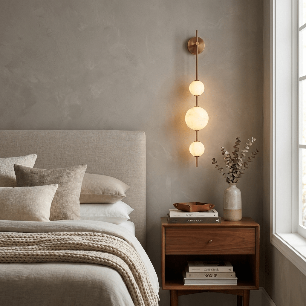Lámpara de pared con esfera de alabastro